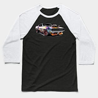 Steam-Powered Fury: A Graphic Drawing of a Steampunk American Muscle Car Baseball T-Shirt